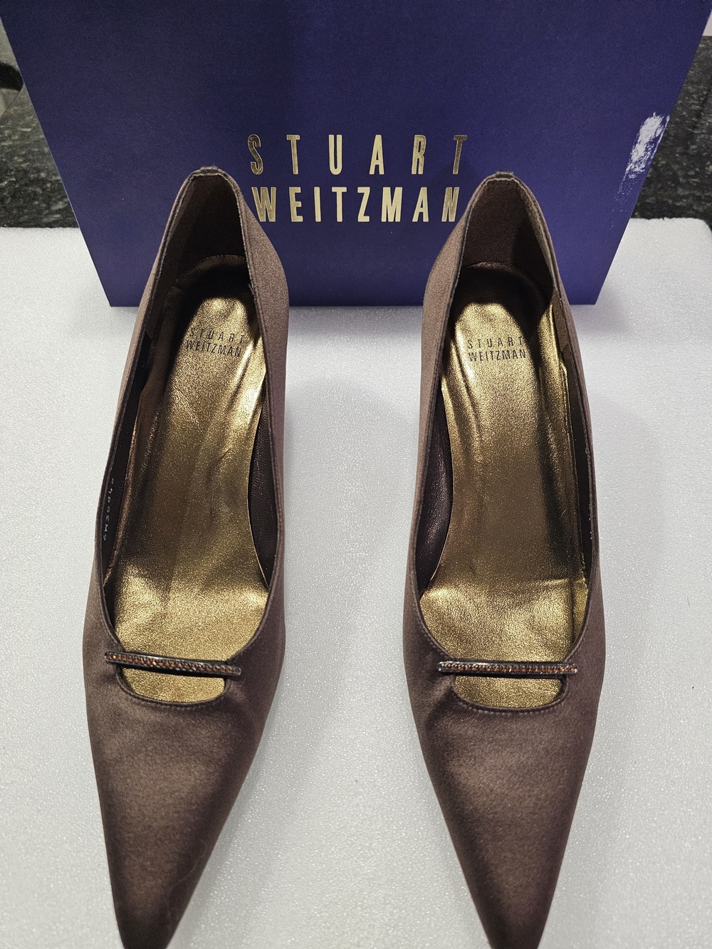 Stuart Weitzman Baroness Chocolate Satin Toe Pumps VINTAGE!!